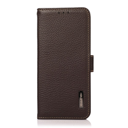 For Motorola Moto G42 KHAZNEH Side-Magnetic Litchi Genuine Leather RFID Phone Case(Brown) - Motorola Cases by buy2fix | Online Shopping UK | buy2fix