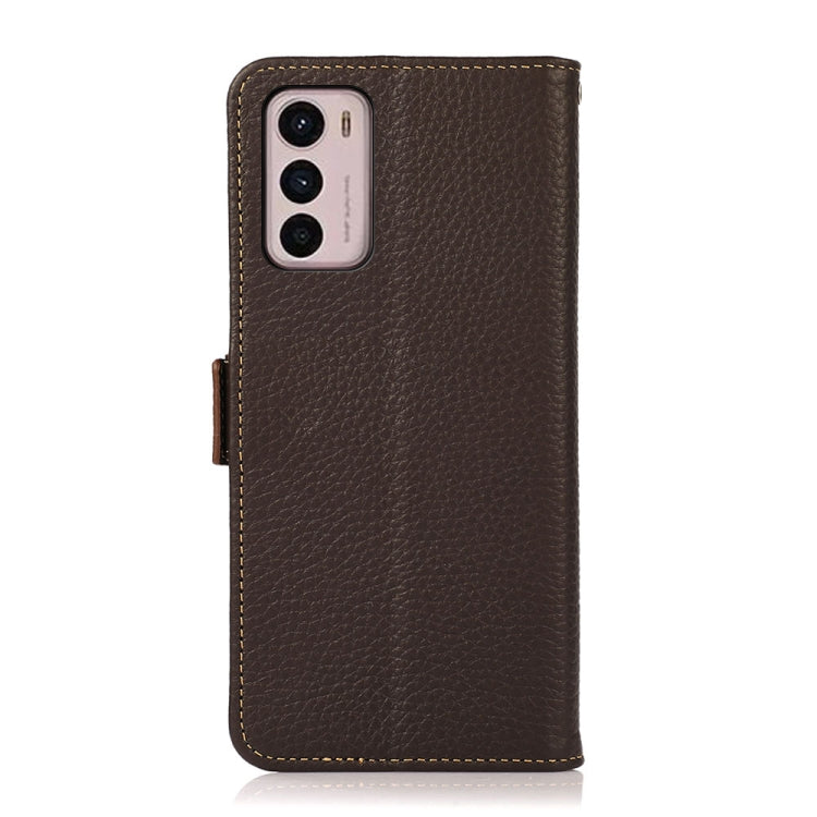 For Motorola Moto G42 KHAZNEH Side-Magnetic Litchi Genuine Leather RFID Phone Case(Brown) - Motorola Cases by buy2fix | Online Shopping UK | buy2fix