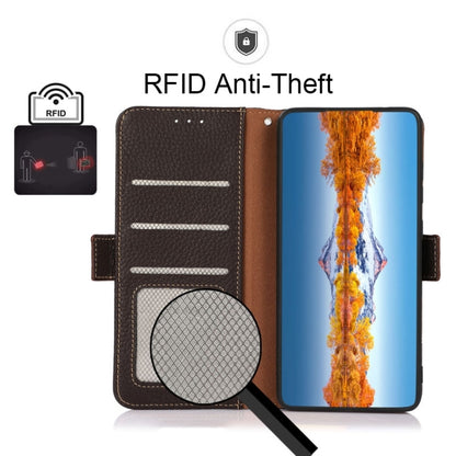 For Motorola Moto G42 KHAZNEH Side-Magnetic Litchi Genuine Leather RFID Phone Case(Brown) - Motorola Cases by buy2fix | Online Shopping UK | buy2fix