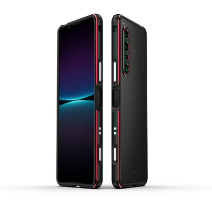 For Sony Xperia 1 IV Aurora Series Lens Protector + Metal Frame Protective Phone Case(Black Red) - Sony Cases by buy2fix | Online Shopping UK | buy2fix