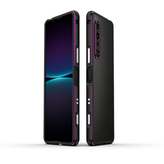 For Sony Xperia 1 IV Aurora Series Lens Protector + Metal Frame Protective Phone Case(Black Purple) - Sony Cases by buy2fix | Online Shopping UK | buy2fix