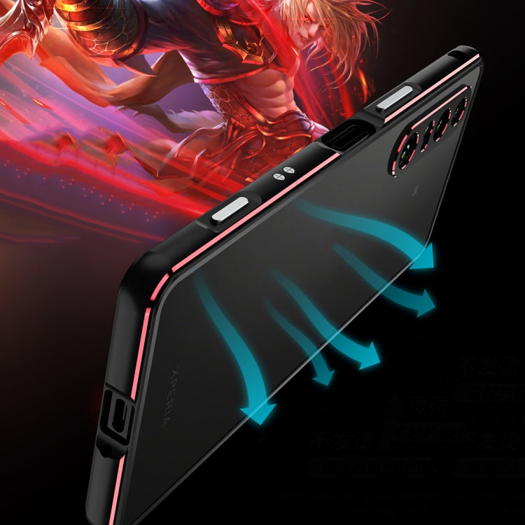 For Sony Xperia 1 IV Aurora Series Lens Protector + Metal Frame Protective Phone Case(Black Purple) - Sony Cases by buy2fix | Online Shopping UK | buy2fix