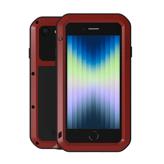 For iPhone SE 2022 / SE 2020 / 8 / 7 LOVE MEI Metal Shockproof Life Waterproof Dustproof Protective Phone Case with Glass(Red)