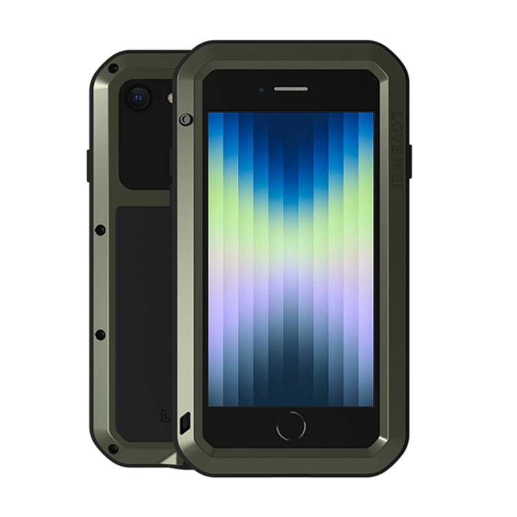 For iPhone SE 2022 / SE 2020 / 8 / 7 LOVE MEI Metal Shockproof Life Waterproof Dustproof Protective Phone Case with Glass (Army Green) by LOVE MEI
