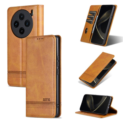For vivo X100 AZNS Magnetic Calf Texture Leather Phone Case(Light Brown) by AZNS