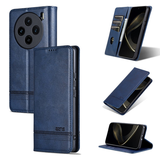 For vivo X100 AZNS Magnetic Calf Texture Leather Phone Case(Dark Blu)