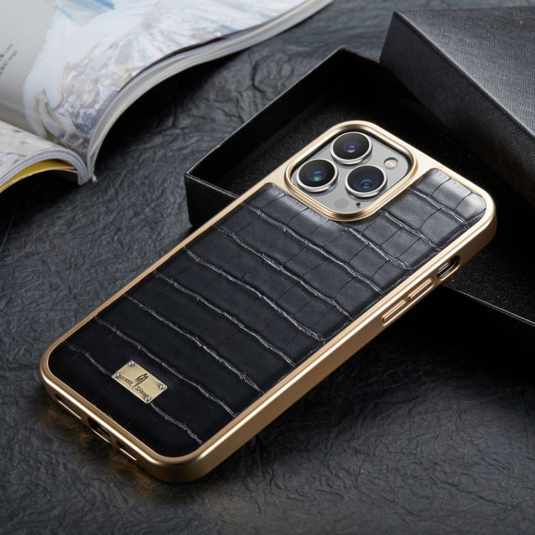 For iPhone 13 Fierre Shann Crocodile Texture Electroplating PU Phone Case(Black) - iPhone 13 Cases by FIERRE SHANN | Online Shopping UK | buy2fix