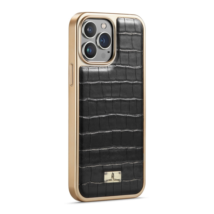 For iPhone 13 Fierre Shann Crocodile Texture Electroplating PU Phone Case(Black) - iPhone 13 Cases by FIERRE SHANN | Online Shopping UK | buy2fix