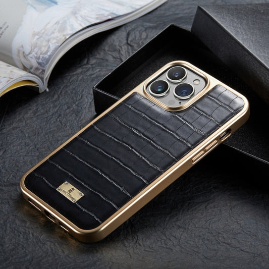 For iPhone 12 Pro Max Fierre Shann Crocodile Texture Electroplating PU Phone Case(Black) - iPhone 12 Pro Max Cases by FIERRE SHANN | Online Shopping UK | buy2fix