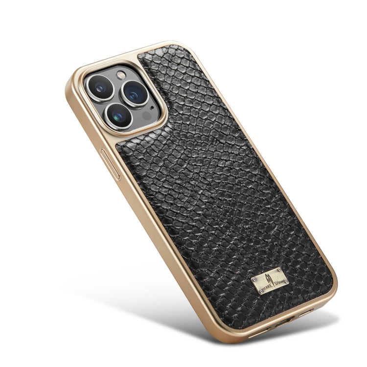 For iPhone 13 Pro Fierre Shann Snake Texture Electroplating PU Phone Case (Black) - iPhone 13 Pro Cases by FIERRE SHANN | Online Shopping UK | buy2fix