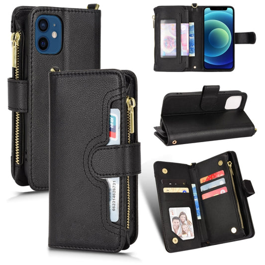 For iPhone 12 mini Litchi Texture Zipper Leather Phone Case (Black) - iPhone 12 mini Cases by buy2fix | Online Shopping UK | buy2fix