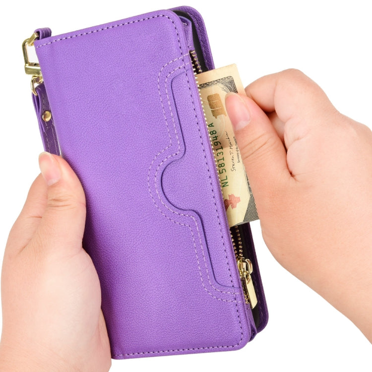 For iPhone 12 mini Litchi Texture Zipper Leather Phone Case (Purple) - iPhone 12 mini Cases by buy2fix | Online Shopping UK | buy2fix