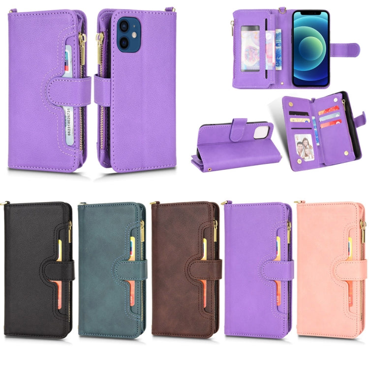 For iPhone 12 mini Litchi Texture Zipper Leather Phone Case (Purple) - iPhone 12 mini Cases by buy2fix | Online Shopping UK | buy2fix