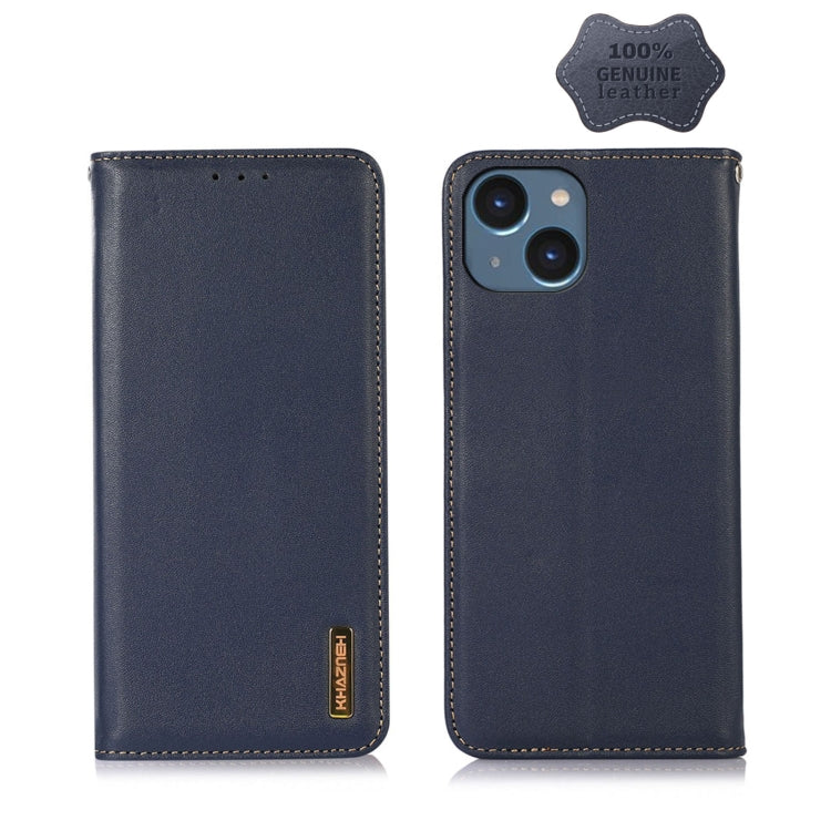 For iPhone 14 KHAZNEH Nappa Top Layer Cowhide Leather Phone Case (Blue) - iPhone 14 Cases by buy2fix | Online Shopping UK | buy2fix