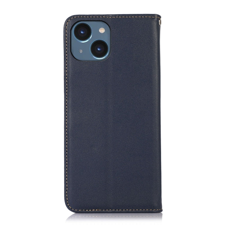 For iPhone 14 KHAZNEH Nappa Top Layer Cowhide Leather Phone Case (Blue) - iPhone 14 Cases by buy2fix | Online Shopping UK | buy2fix