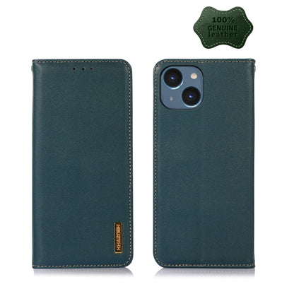 For iPhone 14 KHAZNEH Nappa Top Layer Cowhide Leather Phone Case (Green) - iPhone 14 Cases by buy2fix | Online Shopping UK | buy2fix