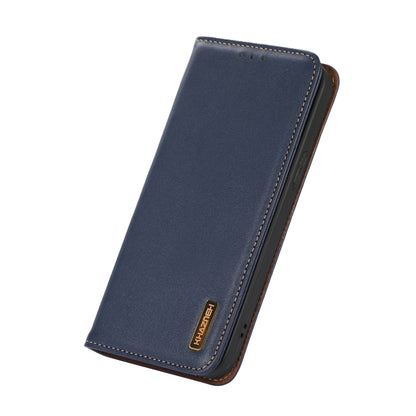 For iPhone 14 Plus KHAZNEH Nappa Top Layer Cowhide Leather Phone Case (Blue) - iPhone 14 Plus Cases by buy2fix | Online Shopping UK | buy2fix