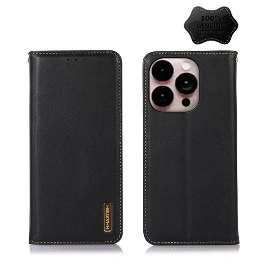 For iPhone 14 Pro Max KHAZNEH Nappa Top Layer Cowhide Leather Phone Case (Black) - iPhone 14 Pro Max Cases by buy2fix | Online Shopping UK | buy2fix