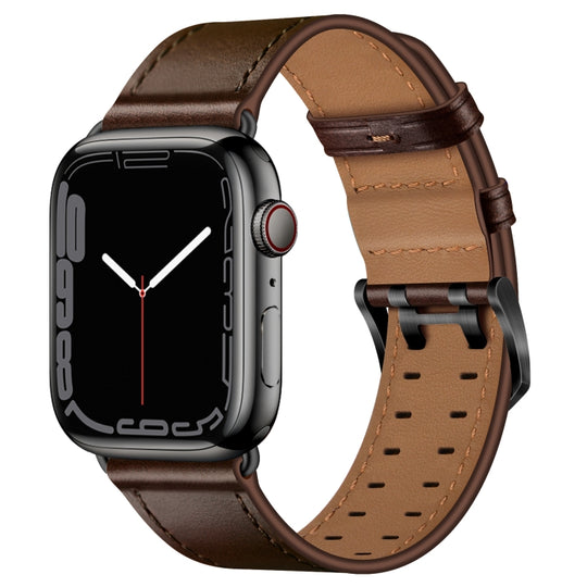 Double Buckles Leather Watch Band For Apple Watch Series 9&8&7 41mm / SE 3&SE 2&6&SE&5&4 40mm / 3&2&1 38mm(Dark Brown)