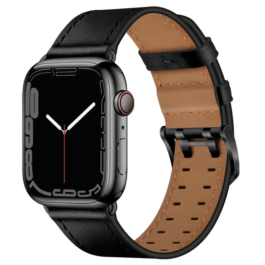 Double Buckles Leather Watch Band For Apple Watch Ultra 49mm&Watch Ultra 2 49mm / Series 9&8&7 45mm / SE 3&SE 2&6&SE&5&4 44mm / 3&2&1 42mm(Black Black Buckle)
