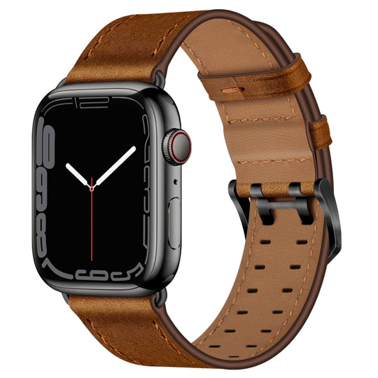 Double Buckles Leather Watch Band For Apple Watch Ultra 49mm&Watch Ultra 2 49mm / Series 9&8&7 45mm / SE 3&SE 2&6&SE&5&4 44mm / 3&2&1 42mm(Red Brown)
