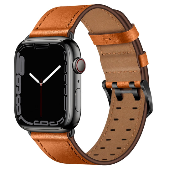 Double Buckles Leather Watch Band For Apple Watch Ultra 49mm&Watch Ultra 2 49mm / Series 9&8&7 45mm / SE 3&SE 2&6&SE&5&4 44mm / 3&2&1 42mm(Brown Black Buckle)