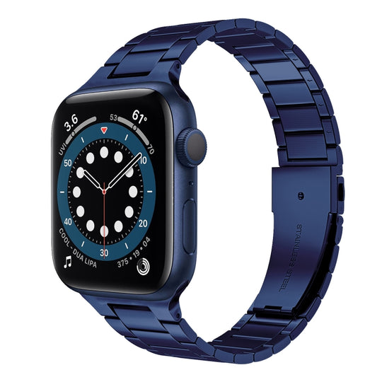 Small Waist Stainless Steel Watch Band For Apple Watch Series 8&7 45mm / SE 2&6&SE&5&4 44mm / 3&2&1 42mm(Dark Blue)