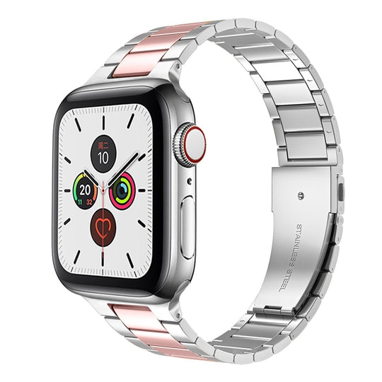 Small Waist Stainless Steel Watch Band For Apple Watch Series 8&7 45mm / SE 2&6&SE&5&4 44mm / 3&2&1 42mm(Silver Pink)