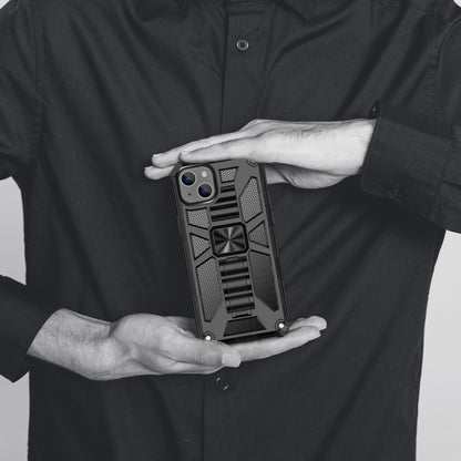 For iPhone 14 Armor Shockproof TPU + PC Magnetic Protective Phone Case with Holder (Silver) by buy2fix