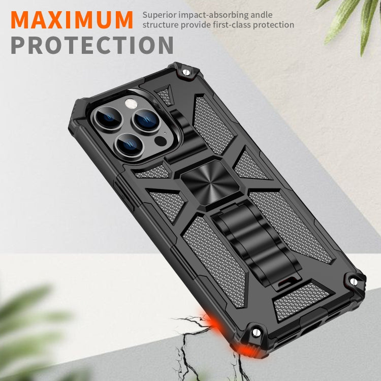 For iPhone 14 Pro Armor Shockproof TPU + PC Magnetic Protective Phone Case with Holder(Silver) - iPhone 14 Pro Cases by buy2fix | Online Shopping UK | buy2fix