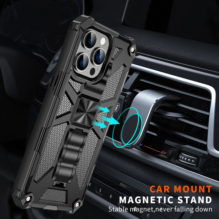 For iPhone 14 Pro Armor Shockproof TPU + PC Magnetic Protective Phone Case with Holder(Silver) - iPhone 14 Pro Cases by buy2fix | Online Shopping UK | buy2fix