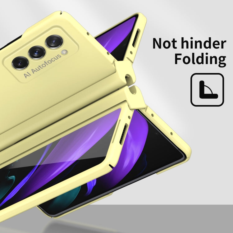 For Samsung Galaxy Z Fold2 5G Macaron Hinge Phone Case with Stylus Pen Fold Edition & Protective Film(Yellow) - Galaxy Phone Cases by buy2fix | Online Shopping UK | buy2fix