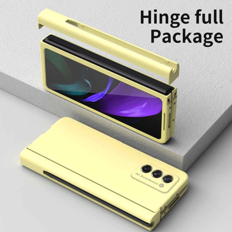 For Samsung Galaxy Z Fold2 5G Macaron Hinge Phone Case with Stylus Pen Fold Edition & Protective Film(Yellow) - Galaxy Phone Cases by buy2fix | Online Shopping UK | buy2fix