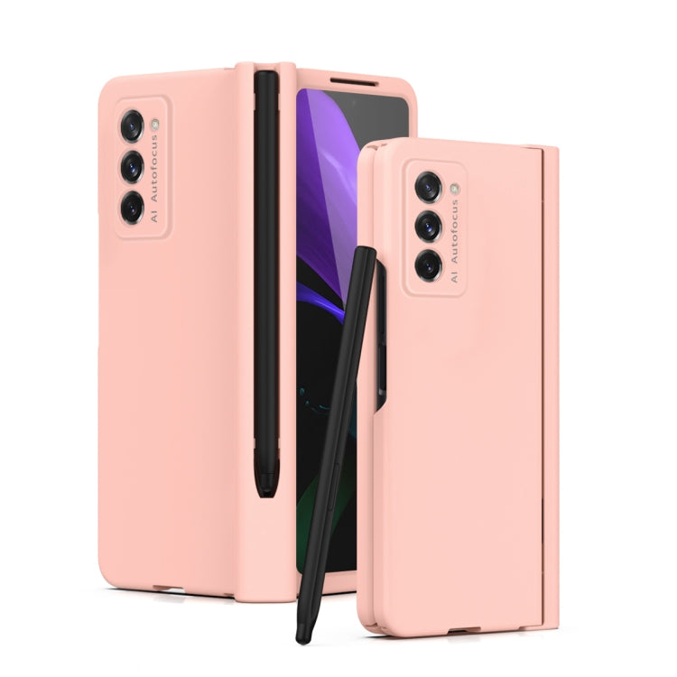 For Samsung Galaxy Z Fold2 5G Macaron Hinge Phone Case with Stylus Pen Fold Edition & Protective Film(Pink) - Galaxy Phone Cases by buy2fix | Online Shopping UK | buy2fix