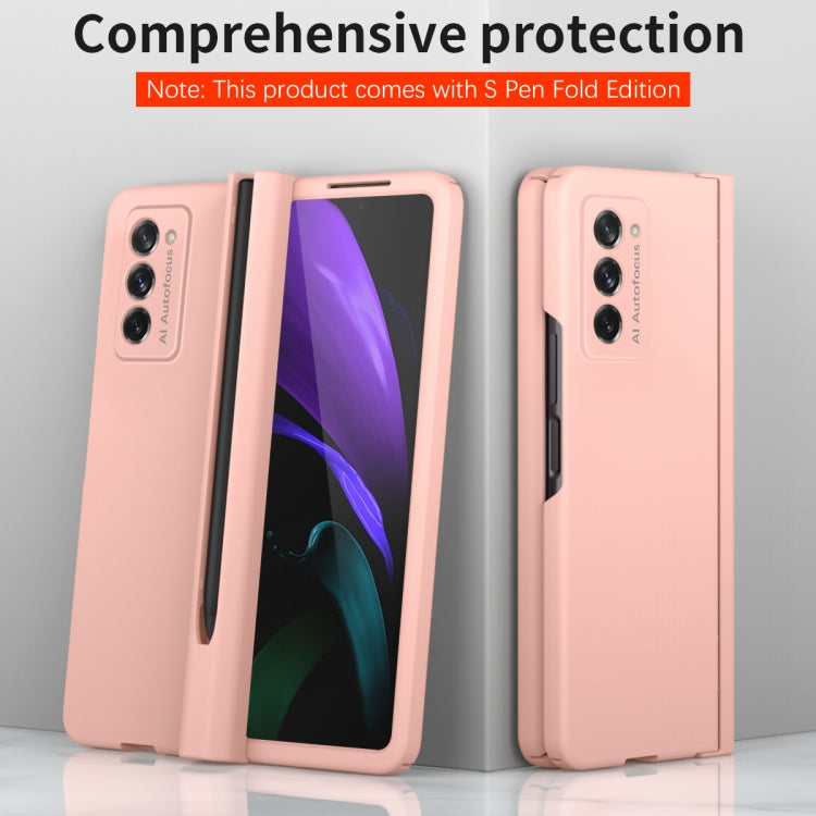 For Samsung Galaxy Z Fold2 5G Macaron Hinge Phone Case with Stylus Pen Fold Edition & Protective Film(Pink) - Galaxy Phone Cases by buy2fix | Online Shopping UK | buy2fix