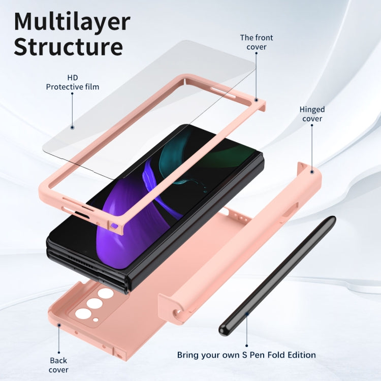 For Samsung Galaxy Z Fold2 5G Macaron Hinge Phone Case with Stylus Pen Fold Edition & Protective Film(Pink) - Galaxy Phone Cases by buy2fix | Online Shopping UK | buy2fix