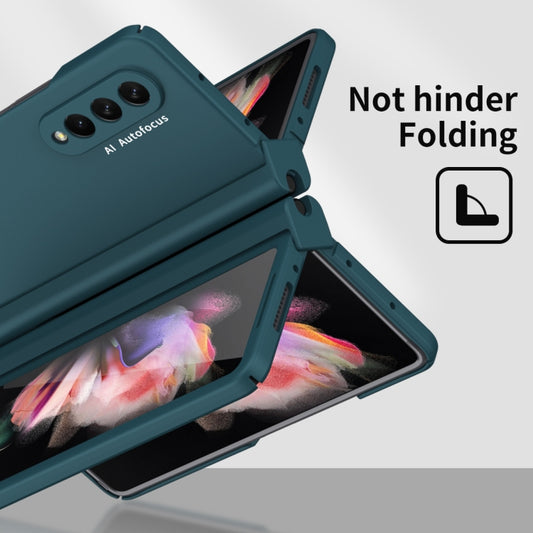 For Samsung Galaxy Z Fold3 5G Macaron Hinge Phone Case with Stylus Pen Fold Edition & Protective Film(Dark Green) - Galaxy Phone Cases by buy2fix | Online Shopping UK | buy2fix