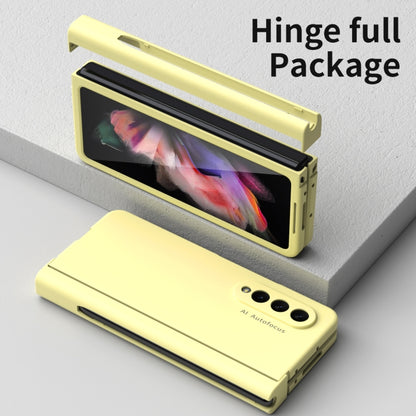For Samsung Galaxy Z Fold3 5G Macaron Hinge Phone Case with Stylus Pen Fold Edition & Protective Film(Yellow) - Galaxy Phone Cases by buy2fix | Online Shopping UK | buy2fix
