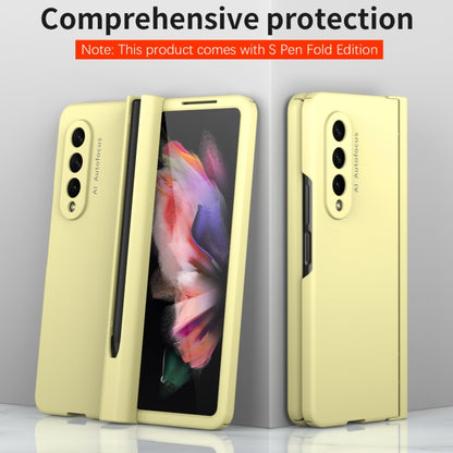 For Samsung Galaxy Z Fold3 5G Macaron Hinge Phone Case with Stylus Pen Fold Edition & Protective Film(Yellow) - Galaxy Phone Cases by buy2fix | Online Shopping UK | buy2fix
