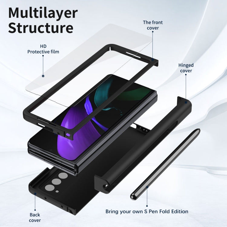 For Samsung Galaxy Z Fold3 5G Macaron Hinge Phone Case with Stylus Pen Fold Edition & Protective Film(Black) - Galaxy Phone Cases by buy2fix | Online Shopping UK | buy2fix