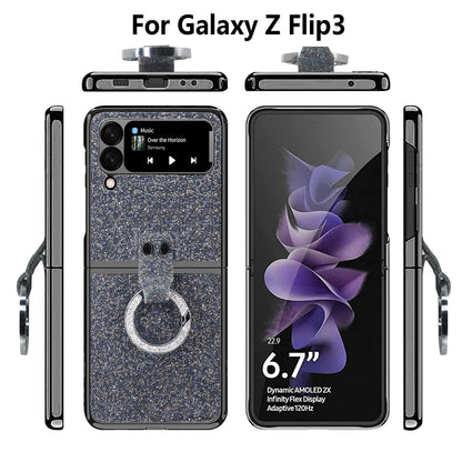 For Samsung Galaxy Z Flip3 5G Ring Buckle Diamond Phone Case with Holder(Silver) - Galaxy Phone Cases by buy2fix | Online Shopping UK | buy2fix