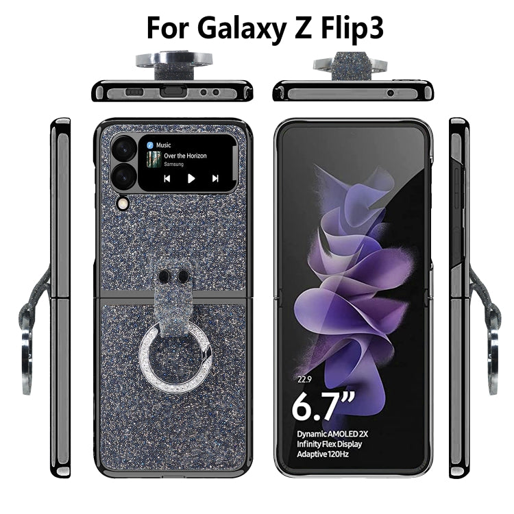 For Samsung Galaxy Z Flip3 5G Ring Buckle Diamond Phone Case with Holder(Blue Color) - Galaxy Phone Cases by buy2fix | Online Shopping UK | buy2fix