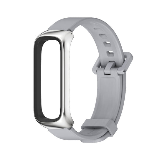For Samsung Galaxy Fit 2 MIJOBS Metal Case Silicone Watch Band(Grey Silver) - Watch Bands by MIJOBS | Online Shopping UK | buy2fix