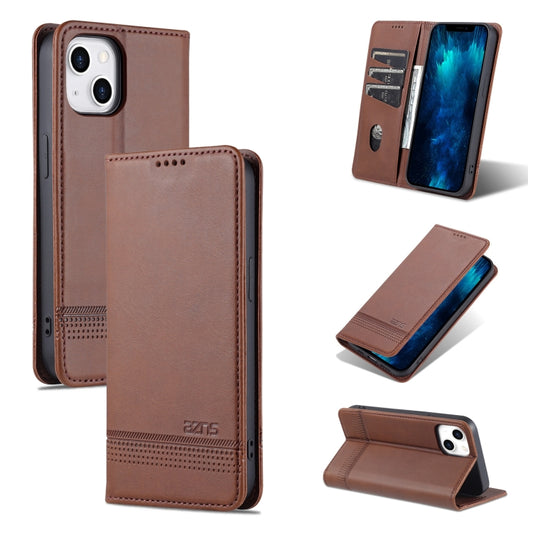 For iPhone 14 AZNS Magnetic Calf Texture Flip Leather Phone Case (Dark Brown) - iPhone 14 Cases by AZNS | Online Shopping UK | buy2fix