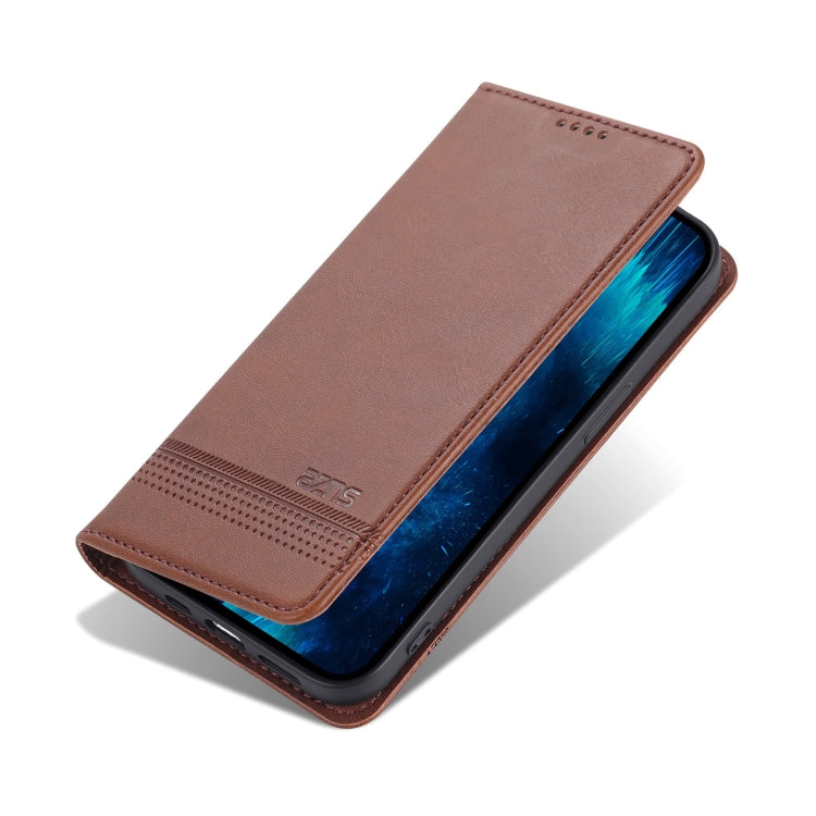 For iPhone 14 AZNS Magnetic Calf Texture Flip Leather Phone Case (Dark Brown) - iPhone 14 Cases by AZNS | Online Shopping UK | buy2fix