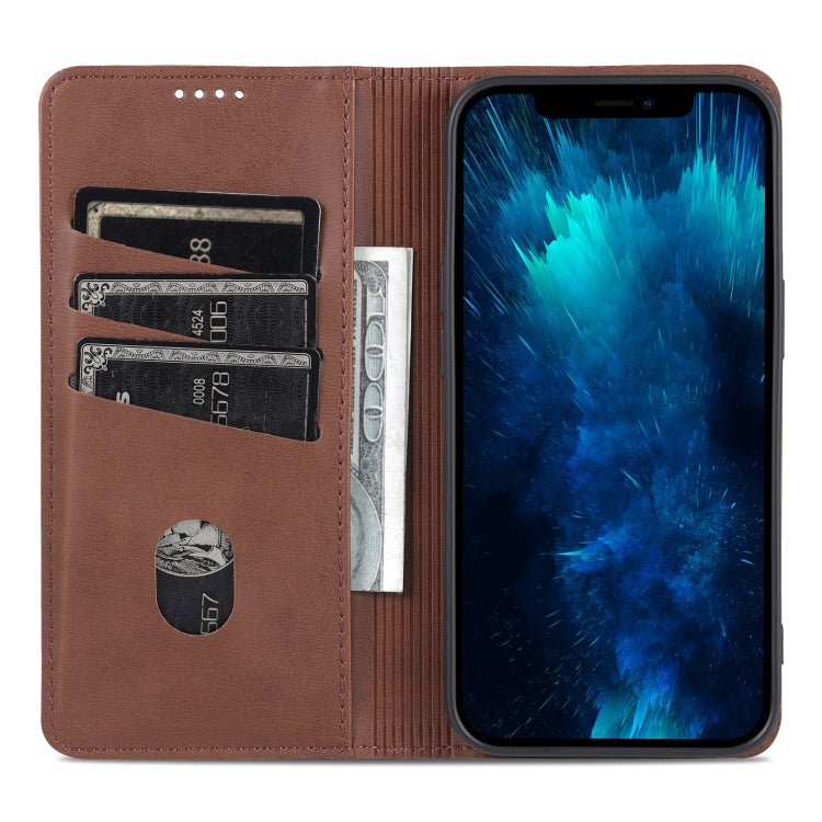 For iPhone 14 AZNS Magnetic Calf Texture Flip Leather Phone Case (Dark Brown) - iPhone 14 Cases by AZNS | Online Shopping UK | buy2fix