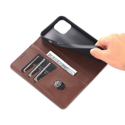 For iPhone 14 AZNS Magnetic Calf Texture Flip Leather Phone Case (Dark Brown) - iPhone 14 Cases by AZNS | Online Shopping UK | buy2fix