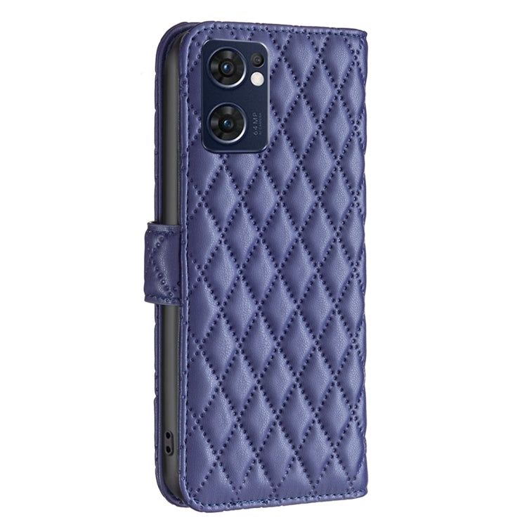 For OPPO Find X5 Lite / Reno7 5G Diamond Lattice Wallet Leather Flip Phone Case(Blue) by buy2fix