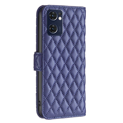 For OPPO Find X5 Lite / Reno7 5G Diamond Lattice Wallet Leather Flip Phone Case(Blue) by buy2fix