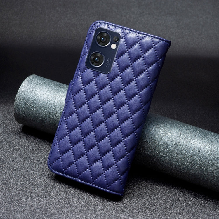 For OPPO Find X5 Lite / Reno7 5G Diamond Lattice Wallet Leather Flip Phone Case(Blue) by buy2fix
